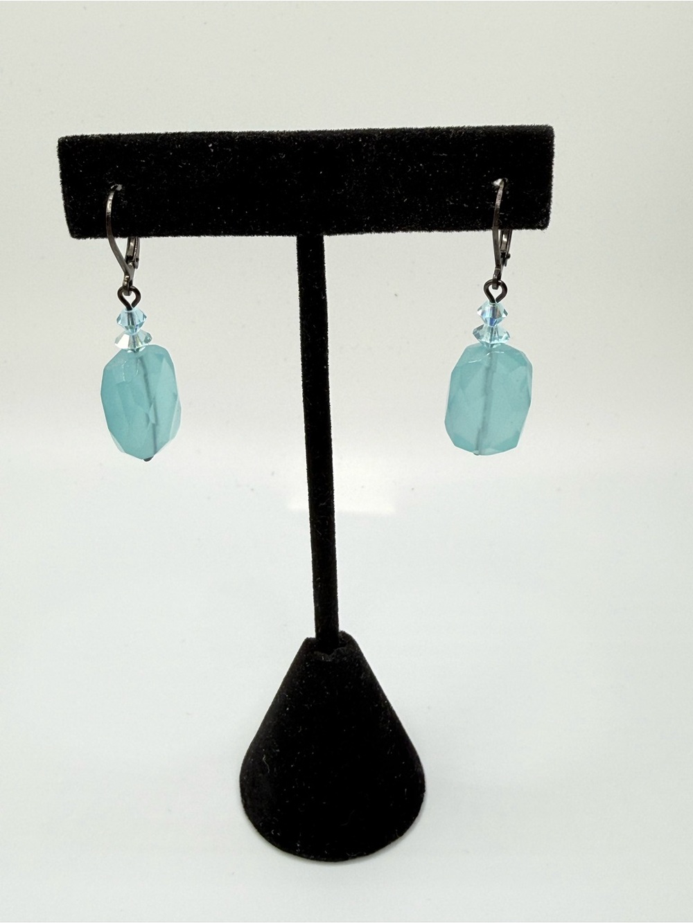 Teal Faceted Glass Drop Earrings - Unbranded
